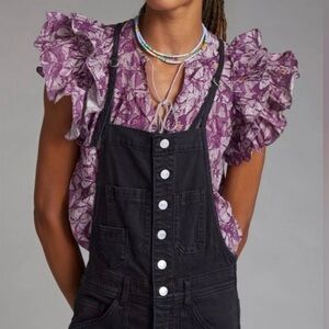 Anthropologie Black Denim Overalls